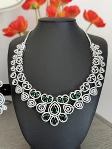 Emerald green and clear CZ-style necklace set