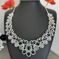 Emerald green and clear CZ-style necklace set