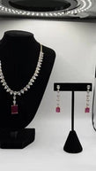 Ruby Red CZ Necklace Set with Matching Drop Earrings | Elegant Bridal Jewelry |
