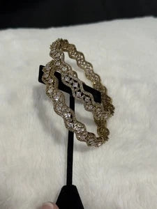 Gold Tone American Diamond Bangles Set Size 2.10 Elegant Wavy Crystal Design