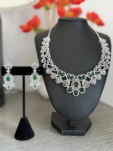 Emerald green and clear CZ-style necklace set