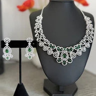 Emerald green and clear CZ-style necklace set