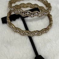 Gold Tone American Diamond Bangles Set Size 2.10 Elegant Wavy Crystal Design