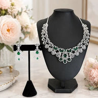 Emerald green and clear CZ-style necklace set