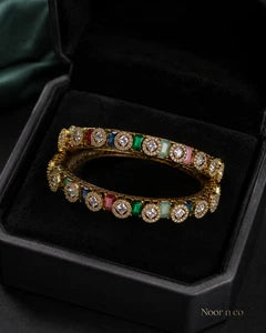 Multicolor CZ Gold Tone Bangle Set Size 2.10 Pakistani Indian Bridal Party Jewel