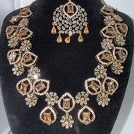 Elegant Champagne Gold Jewelry Set with Matching Earrings & Tikka