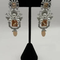 Champagne Crystal Pearl Statement Earrings – Luxury Bridal Drop Earrings