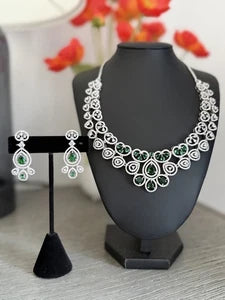 Emerald green and clear CZ-style necklace set