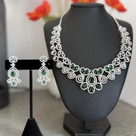 Emerald green and clear CZ-style necklace set
