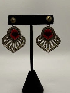 Vintage-Inspired Ruby Red Statement Earrings | Gold Bridal Earrings | Pakistani