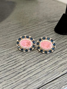 Pink & Sapphire Blue Statement Stud Earrings | Luxury Crystal Earrings