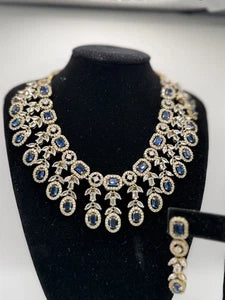 Royal Blue Crystal Necklace Set with Matching Earrings