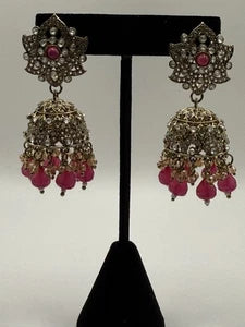 Traditional Pink Jhumka Statement Earrings