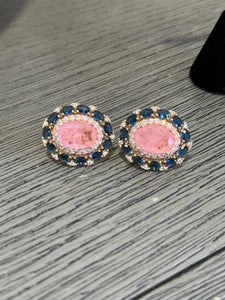 Pink & Sapphire Blue Statement Stud Earrings | Luxury Crystal Earrings