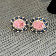 Pink & Sapphire Blue Statement Stud Earrings | Luxury Crystal Earrings