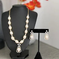 Elegant Pearl & Crystal Statement Jewelry Set | Gold Tone Necklace and Earrings