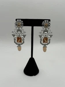 Champagne Crystal Pearl Statement Earrings – Luxury Bridal Drop Earrings