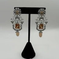 Champagne Crystal Pearl Statement Earrings – Luxury Bridal Drop Earrings