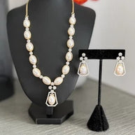 Elegant Pearl & Crystal Statement Jewelry Set | Gold Tone Necklace and Earrings
