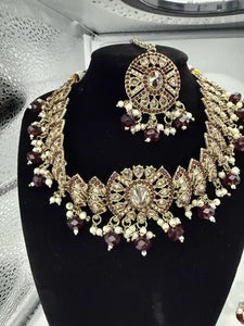 Maroon & Gold Traditional Jewelry Set with Matching Earrings