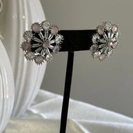 Blush Pink CZ Floral Stud Earrings Silver Tone Party Jewelry