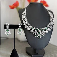 Emerald green and clear CZ-style necklace set