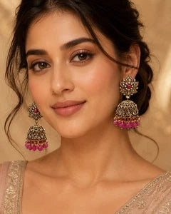 Traditional Pink Jhumka Statement Earrings