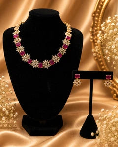 Elegant Pink Crystal Necklace & Earrings Set