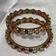 Multicolor CZ Gold Tone Bangle Set Size 2.10 Pakistani Indian Bridal Party Jewel