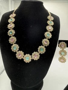 Pastel Floral Necklace Set with Matching Earrings