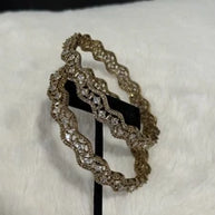 Gold Tone American Diamond Bangles Set Size 2.10 Elegant Wavy Crystal Design
