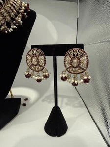 Maroon & Gold Traditional Jewelry Set with Matching Earrings