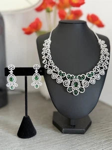 Emerald green and clear CZ-style necklace set