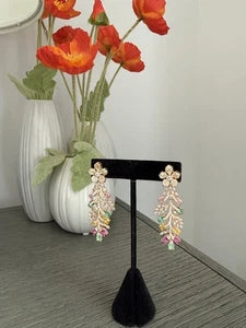 Hazoori Luxury Floral Crystal Statement Earrings | Multicolor Gemstone Earrings