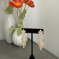 Hazoori Luxury Floral Crystal Statement Earrings | Multicolor Gemstone Earrings