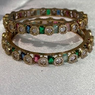 Multicolor CZ Gold Tone Bangle Set Size 2.10 Pakistani Indian Bridal Party Jewel
