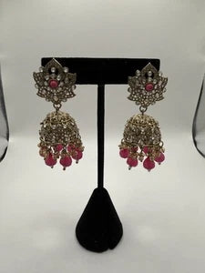 Traditional Pink Jhumka Statement Earrings