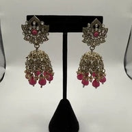 Traditional Pink Jhumka Statement Earrings
