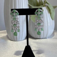 Green CZ Silver Tone Chandelier Drop Earrings Pakistani Indian Jewelry