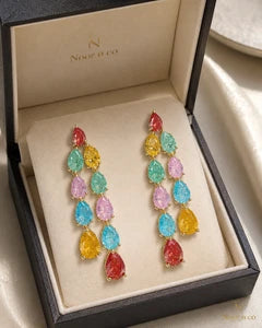 Multicolor Teardrop Gold Tone Dangle Earrings Pakistani Indian Jewelry