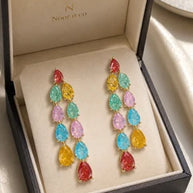 Multicolor Teardrop Gold Tone Dangle Earrings Pakistani Indian Jewelry