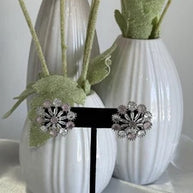 Blush Pink CZ Floral Stud Earrings Silver Tone Party Jewelry