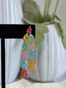 Multicolor Teardrop Gold Tone Dangle Earrings Pakistani Indian Jewelry