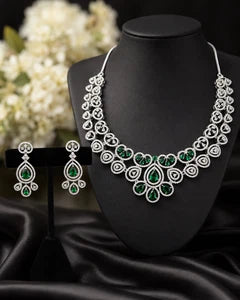 Emerald green and clear CZ-style necklace set