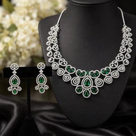 Emerald green and clear CZ-style necklace set
