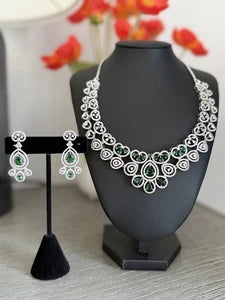 Emerald green and clear CZ-style necklace set