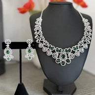Emerald green and clear CZ-style necklace set