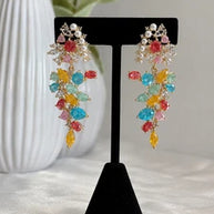Multicolor Pearl CZ Gold Tone Drop Earrings Pakistani Indian Statement Jewelry