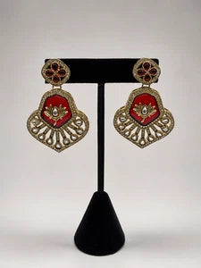 Vintage-Inspired Ruby Red Statement Earrings | Gold Bridal Earrings | Pakistani