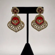 Vintage-Inspired Ruby Red Statement Earrings | Gold Bridal Earrings | Pakistani